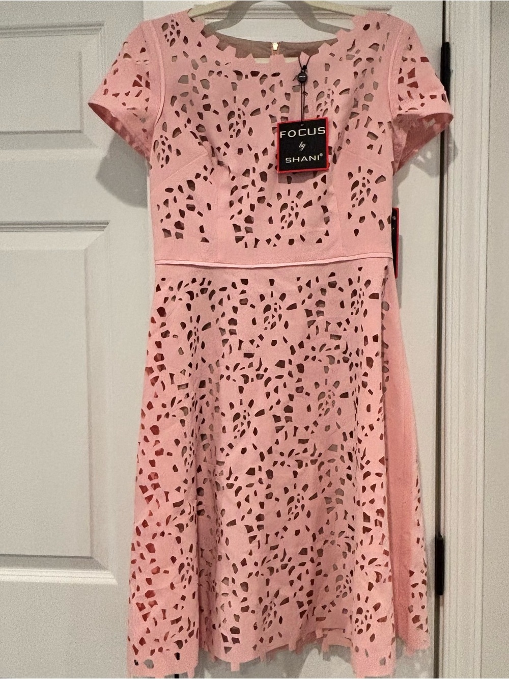 Focus by SHANI Pink Laser-Cut Fit & Flare Dress